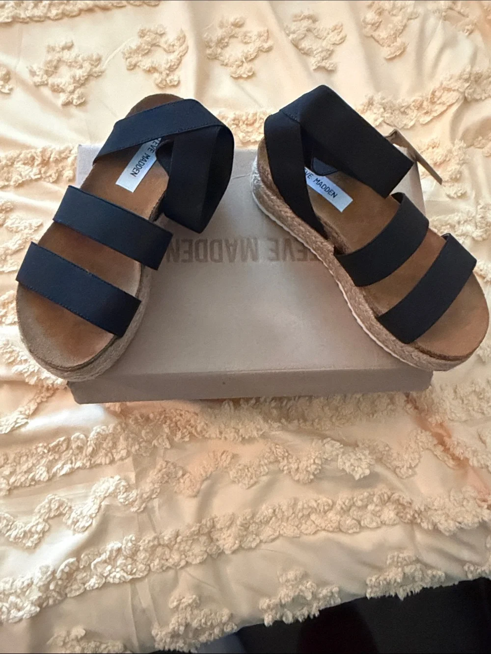 Steve Madden Black Strappy Espadrille Platform Sandals